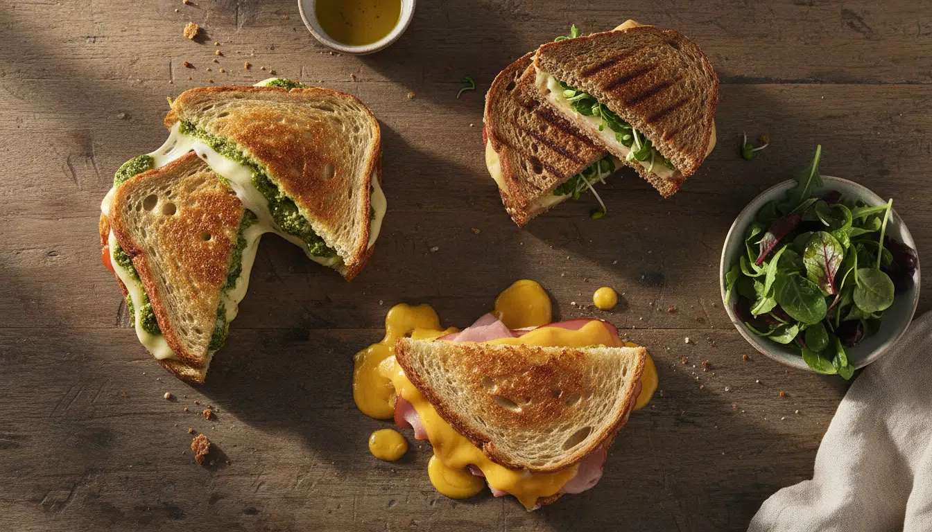 Trois variantes du croque courgette mozzarella sur table