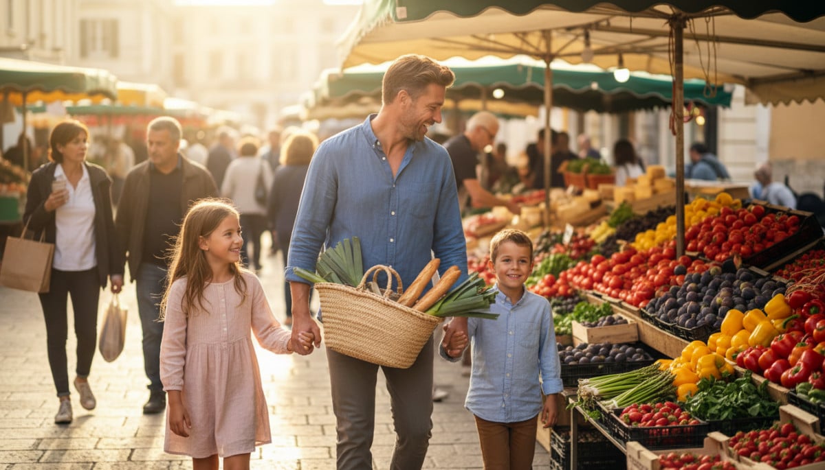 Courses au marché en famille, poste budgétaire clé