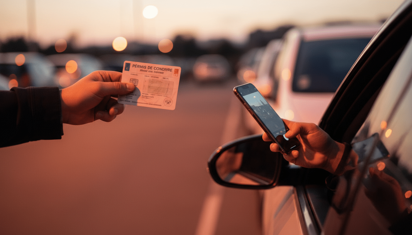 Main tentant de photographier un permis de conduire