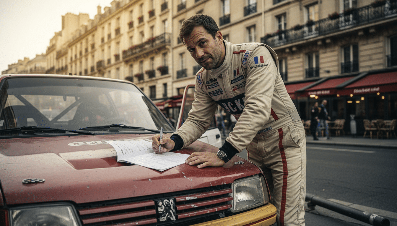 Automobiliste remplissant un constat amiable avec prudence