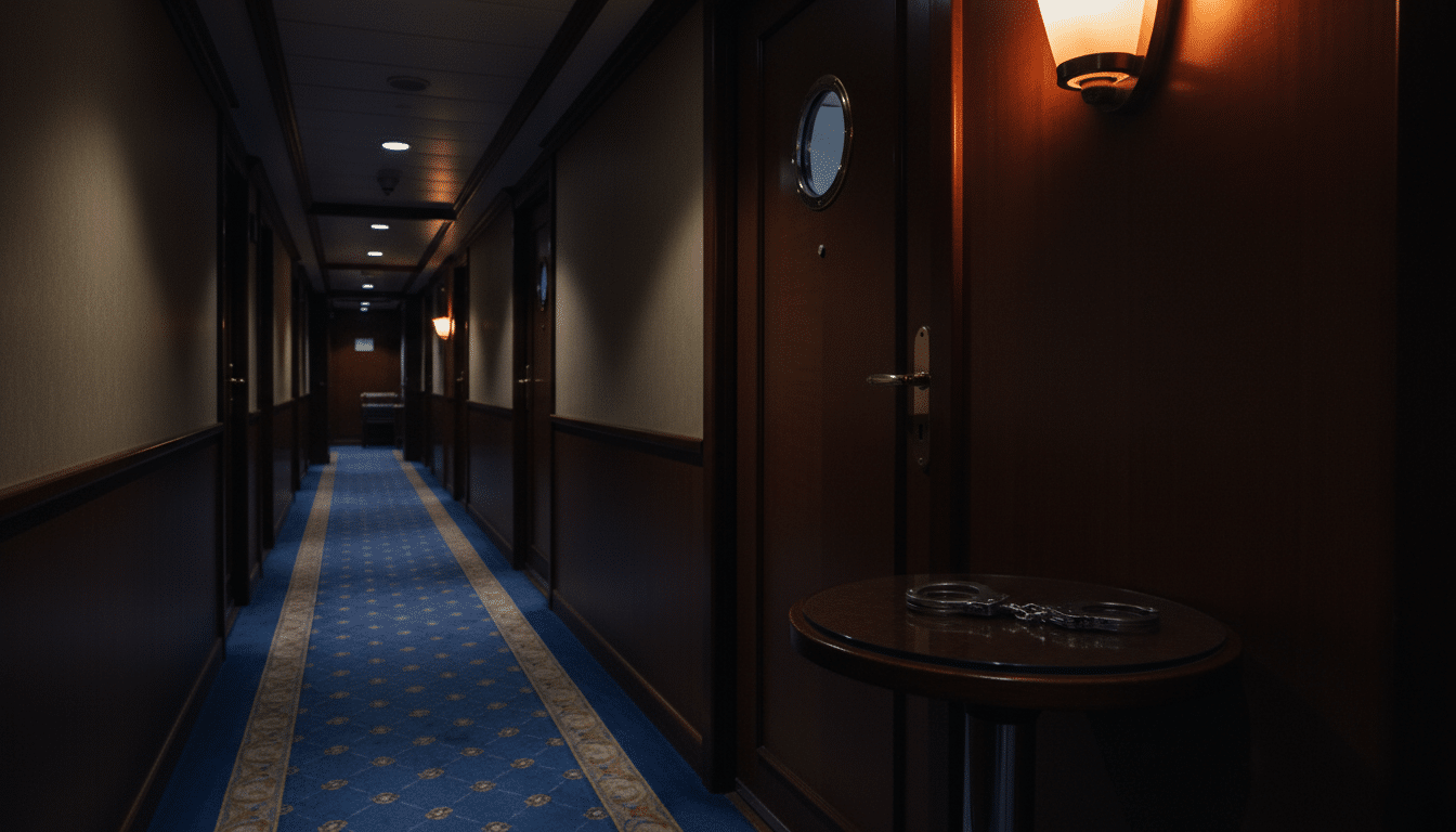 Menottes posées dans un couloir de cabine de paquebot