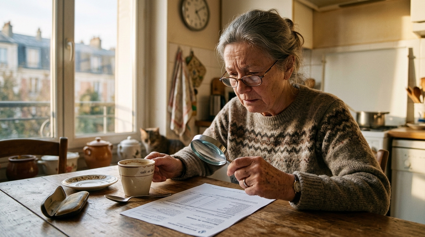 Retraité inquiet lisant son relevé de pension