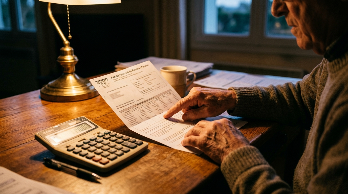 Mains tenant un relevé de retraite et une calculatrice