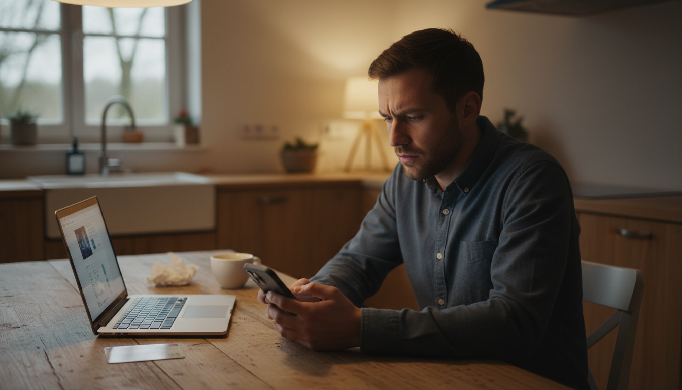 Personne inquiète consultant son téléphone après une fuite de données