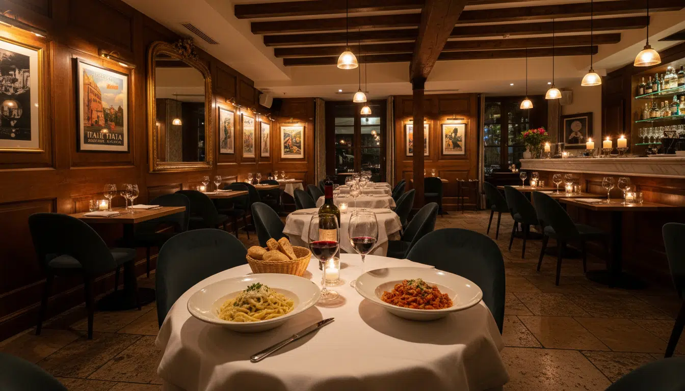 Restaurant italien intimiste à Paris avec table dressée pour deux