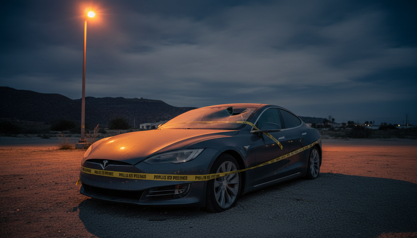 Tesla abandonnée dans un dépôt fourrière de nuit