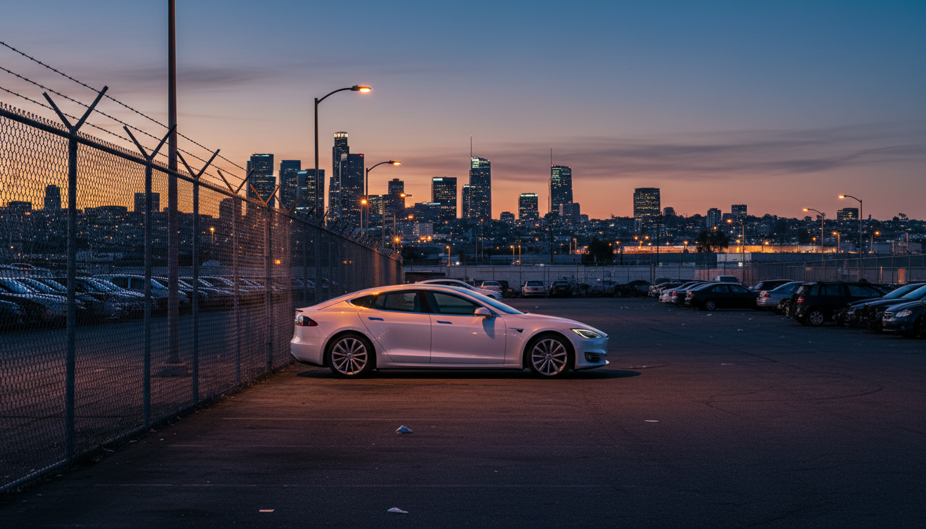 Tesla garée dans une fourrière de Hollywood à Los Angeles