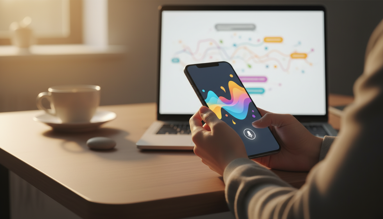 Smartphone affichant un assistant vocal face à un chatbot IA