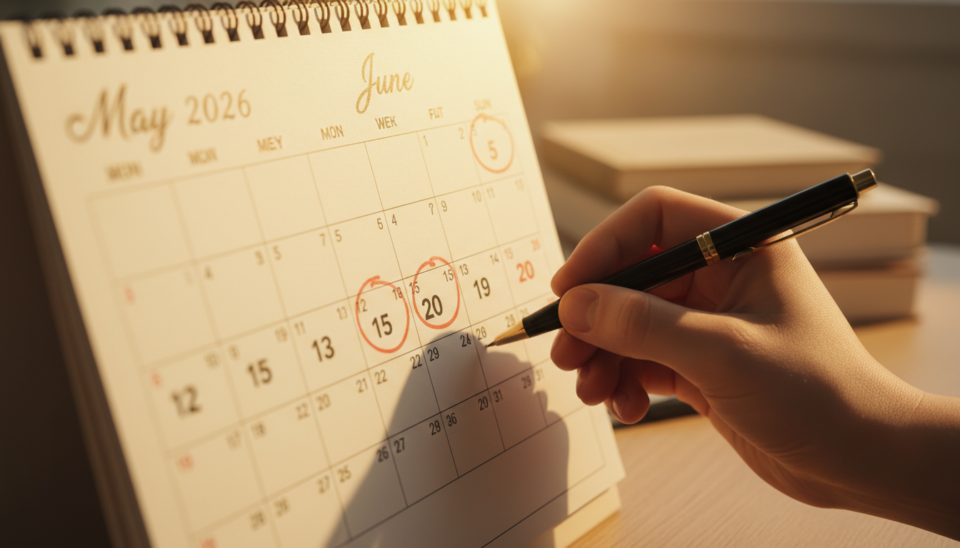 Calendrier avec les dates limites de déclaration entourées en rouge