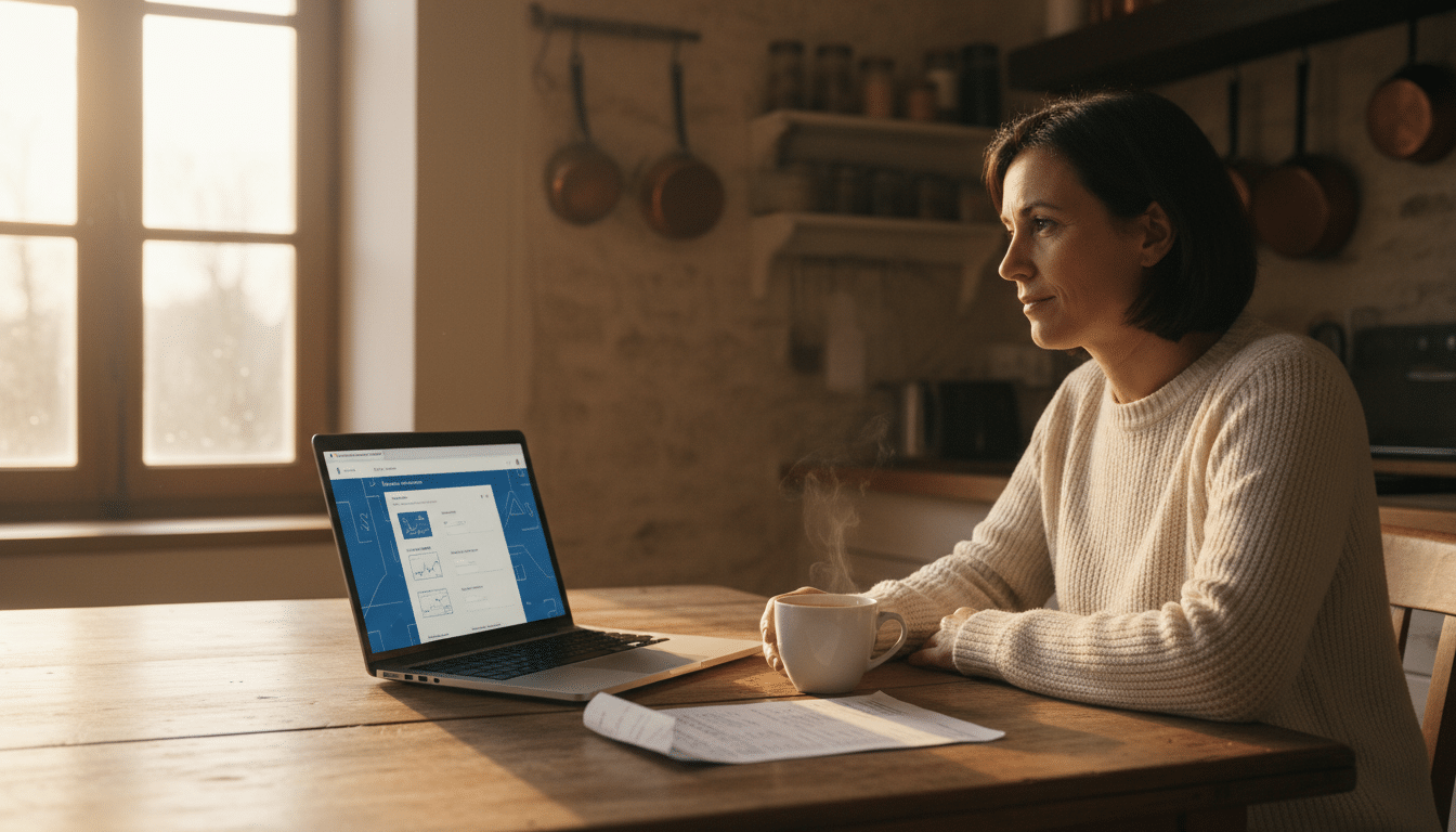 Contribuable français déclarant ses impôts en ligne sur ordinateur