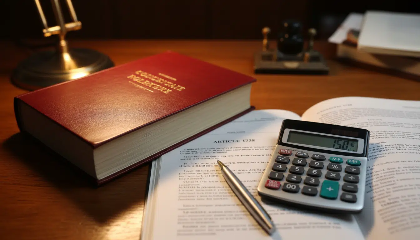 Article 1738 du Code des impôts et calculatrice affichant 150 euros