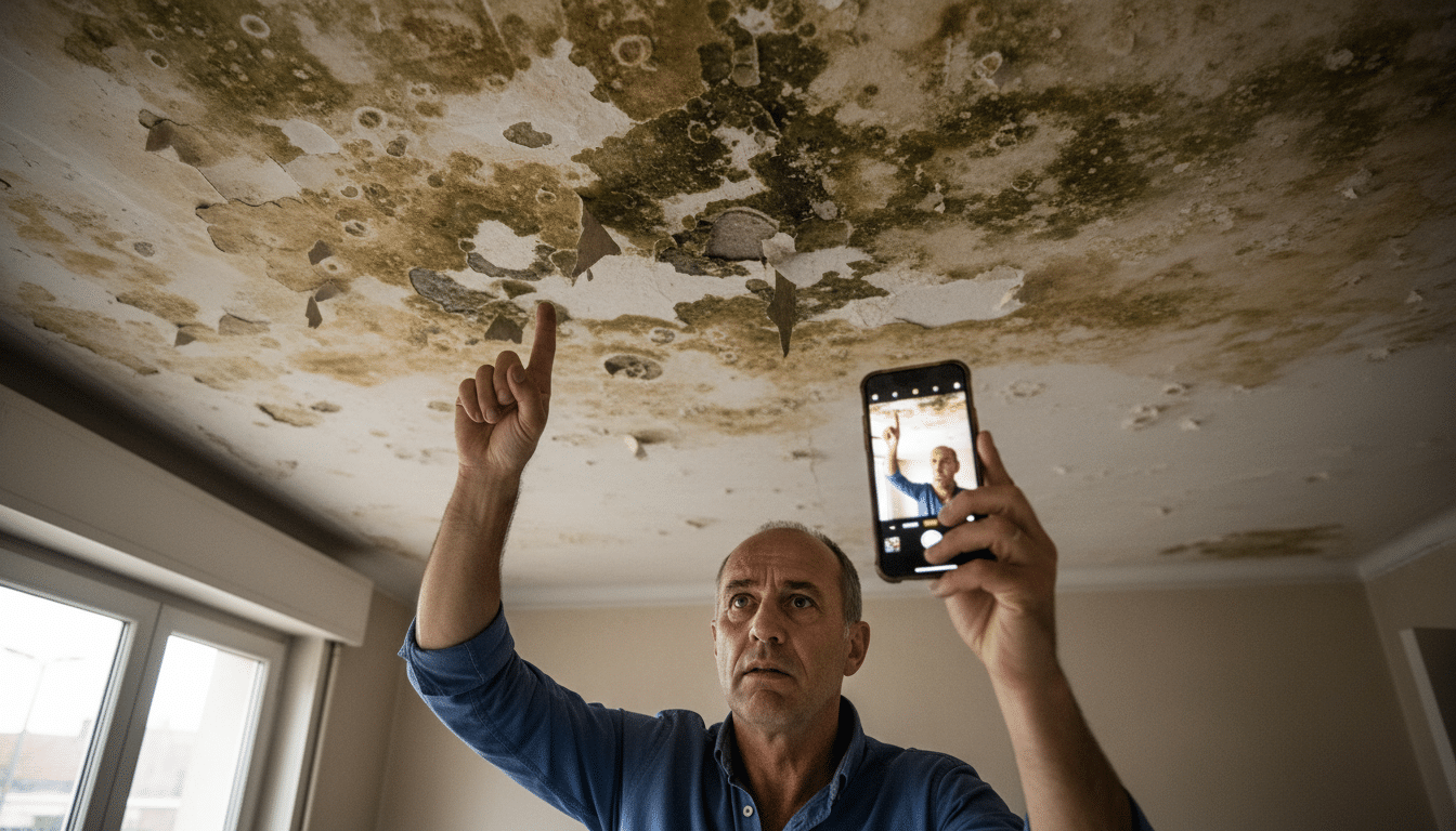 Dégâts des eaux sur plafond d'appartement loué