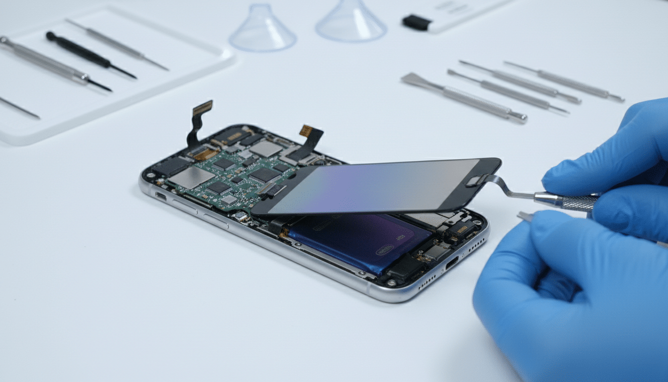 Démontage d'un iPhone révélant ses composants internes