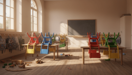 Salle de classe maternelle vide en fin de journée