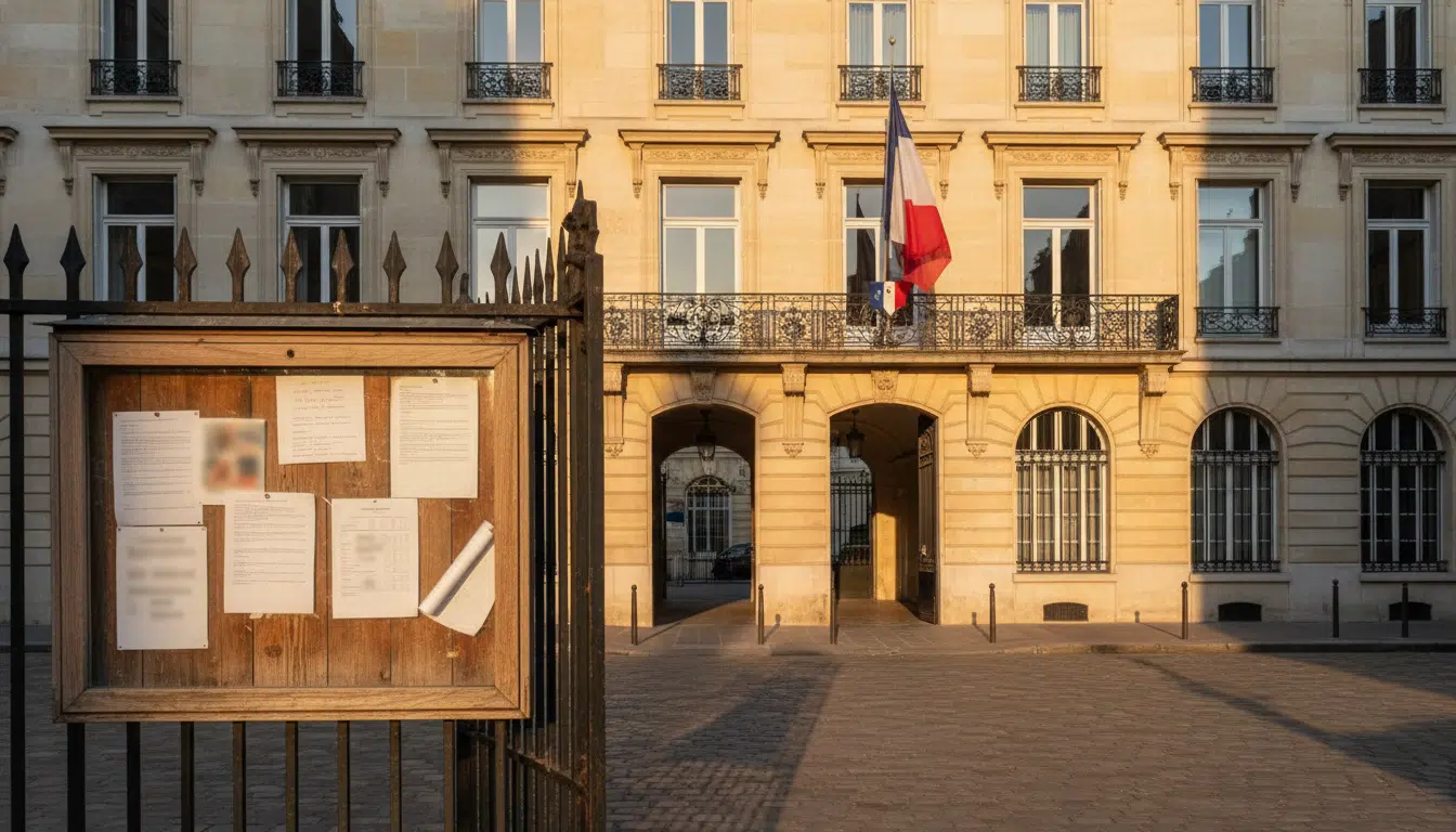 Façade d'un bâtiment administratif parisien près d'une école