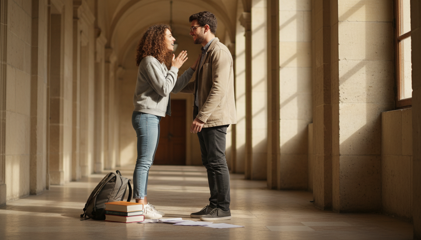 Deux amis avant un examen en université française