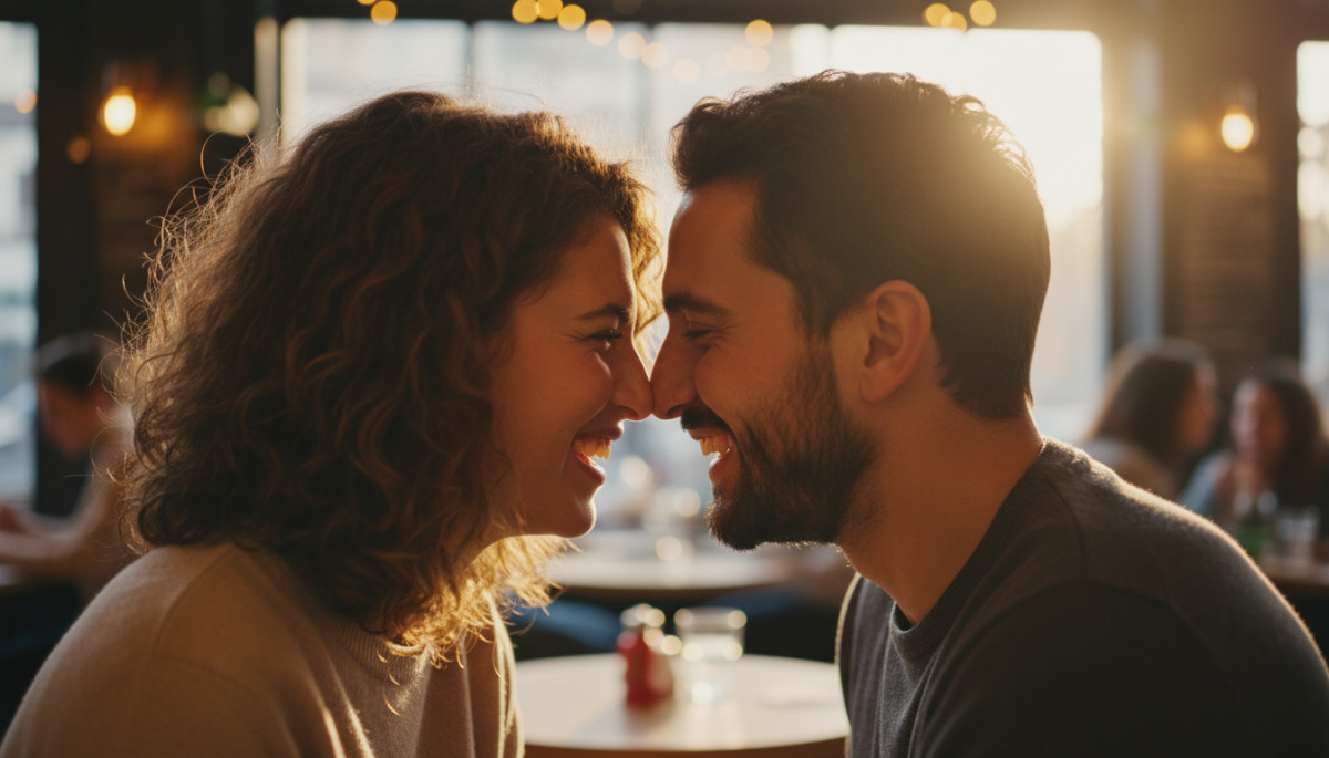 Deux amis qui rient en ratant leur bise
