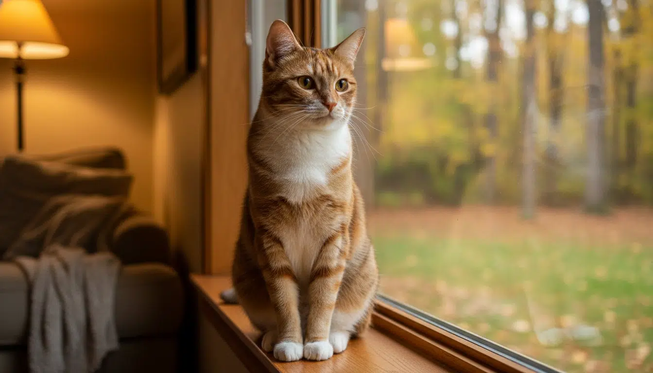 Chat domestique montant la garde à la fenêtre