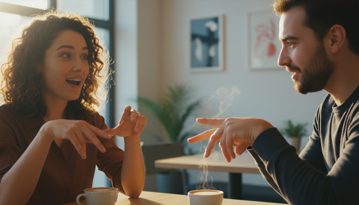 Deux personnes sourdes communiquant en langue des signes