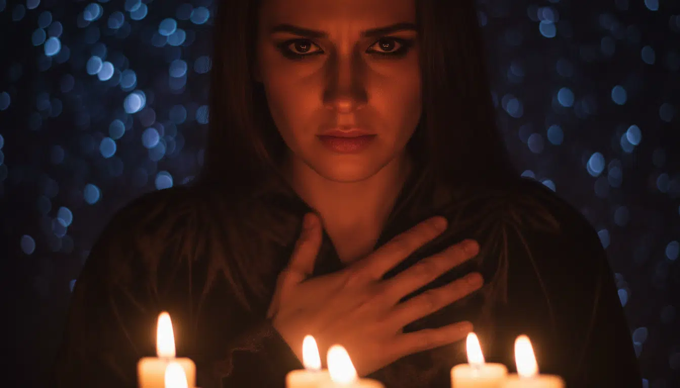 Visage éclairé par des bougies évoquant une prise de conscience