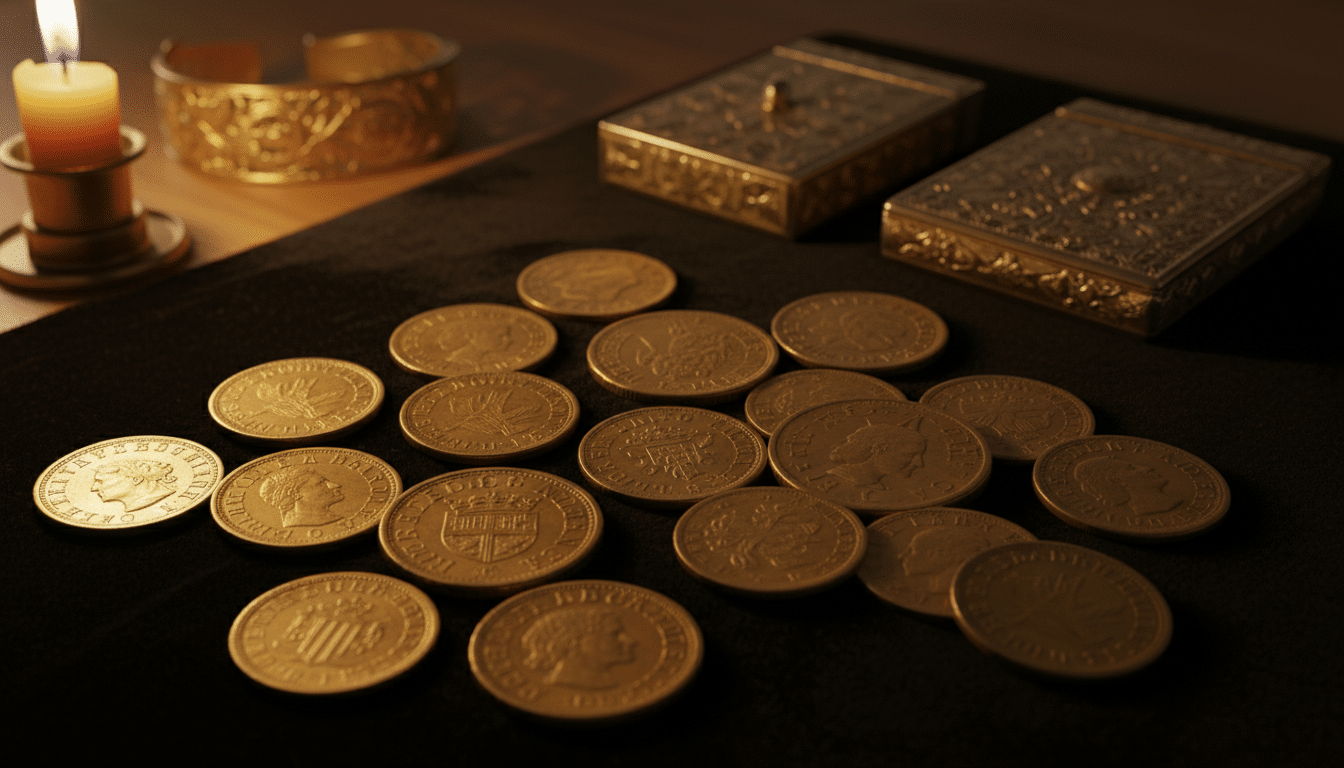 Pièces d'or anciennes et objets précieux découverts en République tchèque