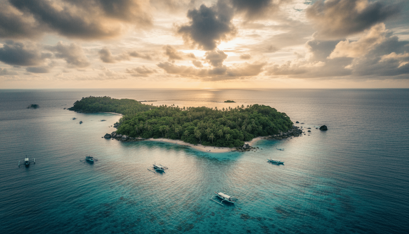 Île tropicale indonésienne vue du ciel entourée d'océan