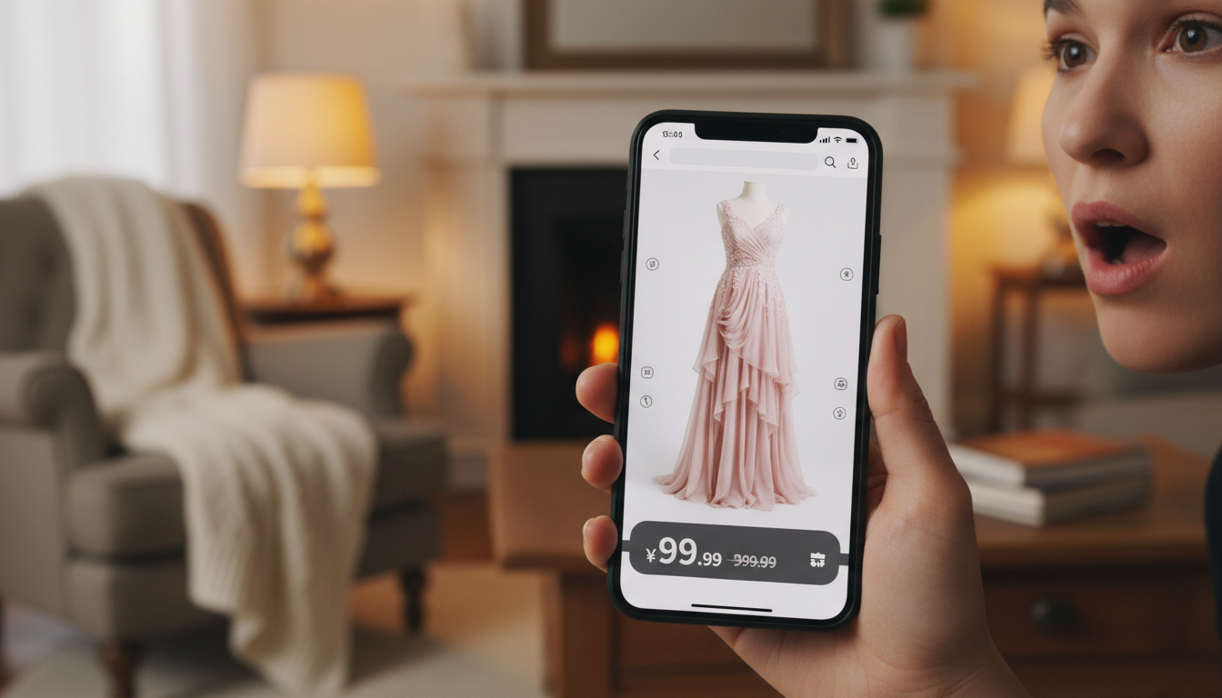 Robe de gala affichée sur une application de fast fashion