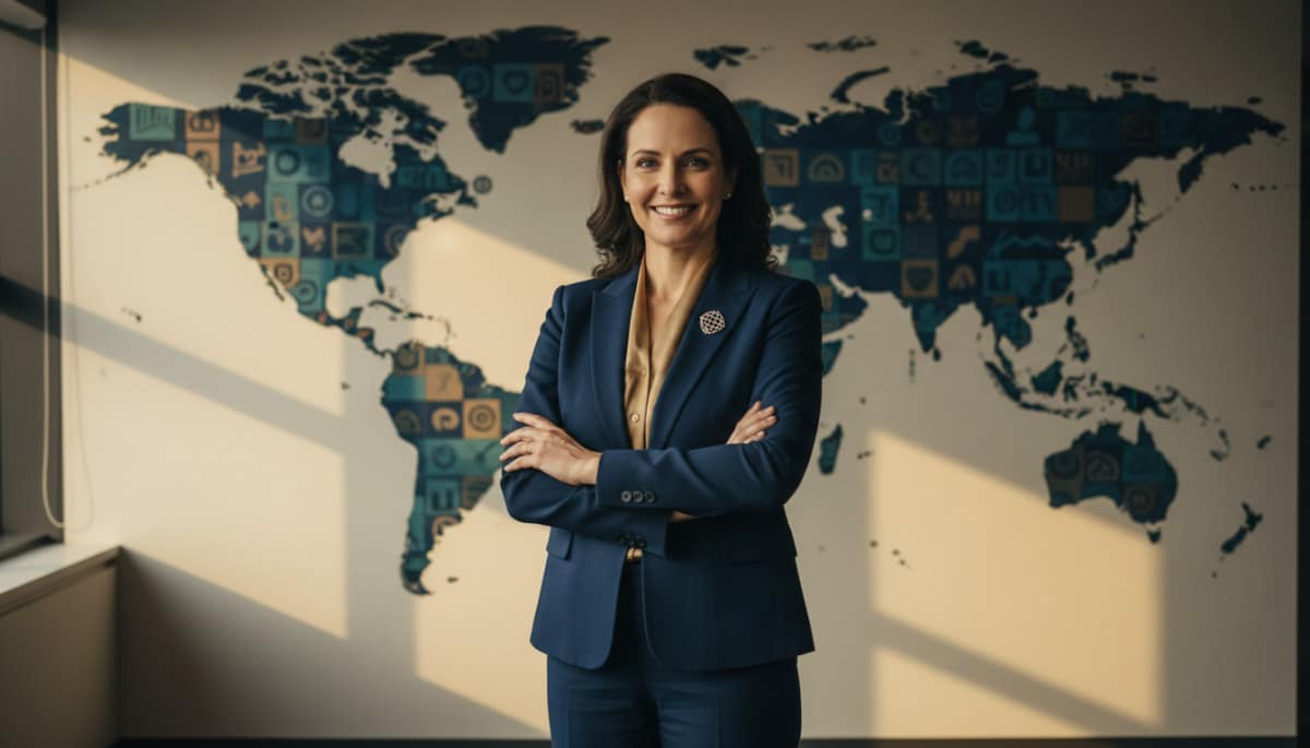 dirigeant devant carte mondiale des marques de lunettes