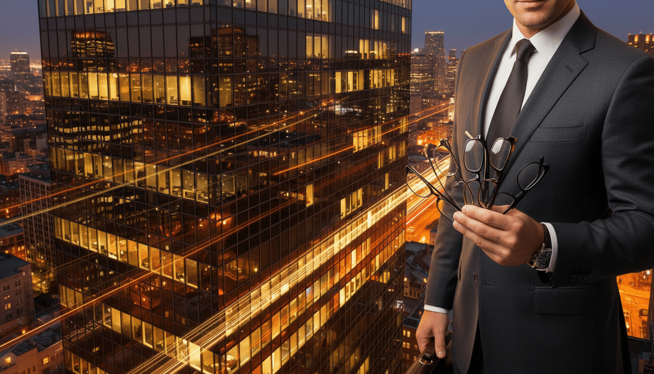 Dirigeant tenant des montures de lunettes de marques de luxe