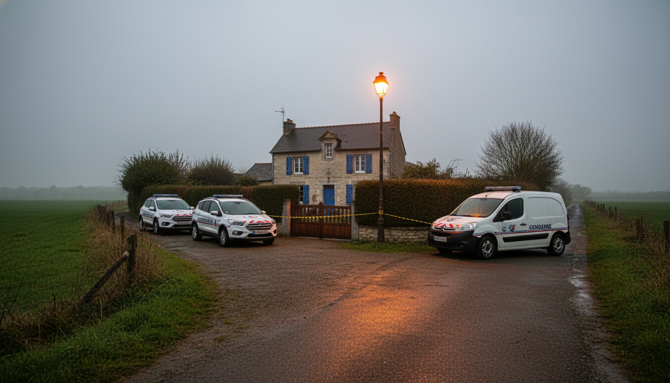 Véhicules de gendarmerie devant une maison de campagne