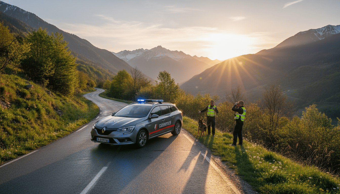 Véhicule de gendarmerie sur la D925 en Tarentaise