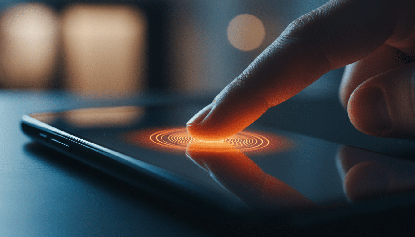 Doigt sur capteur d'empreinte smartphone