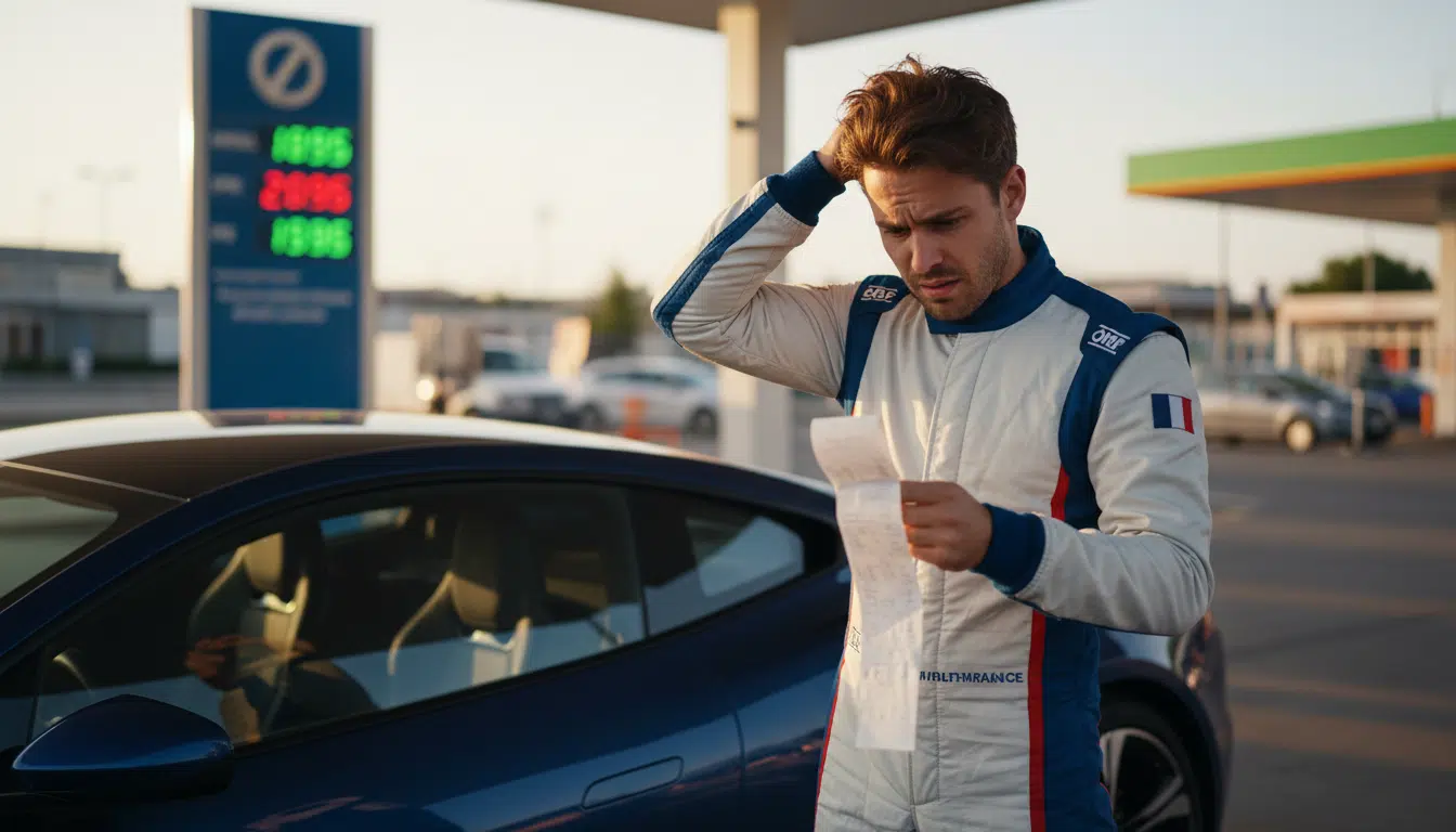 Automobiliste inquiet devant les prix du carburant en station