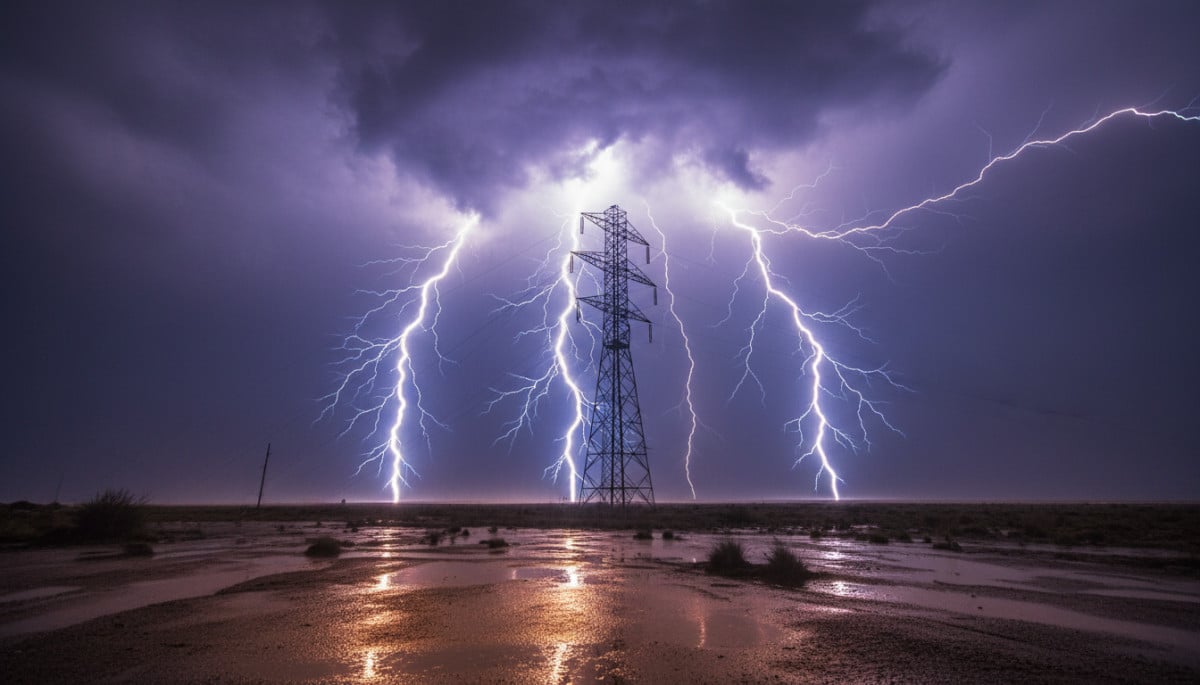 éclair frappant une tour métallique plusieurs fois