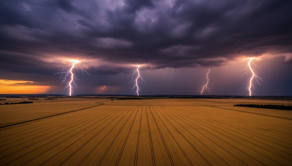 Éclairs frappant les plaines du Sud-Ouest de la France