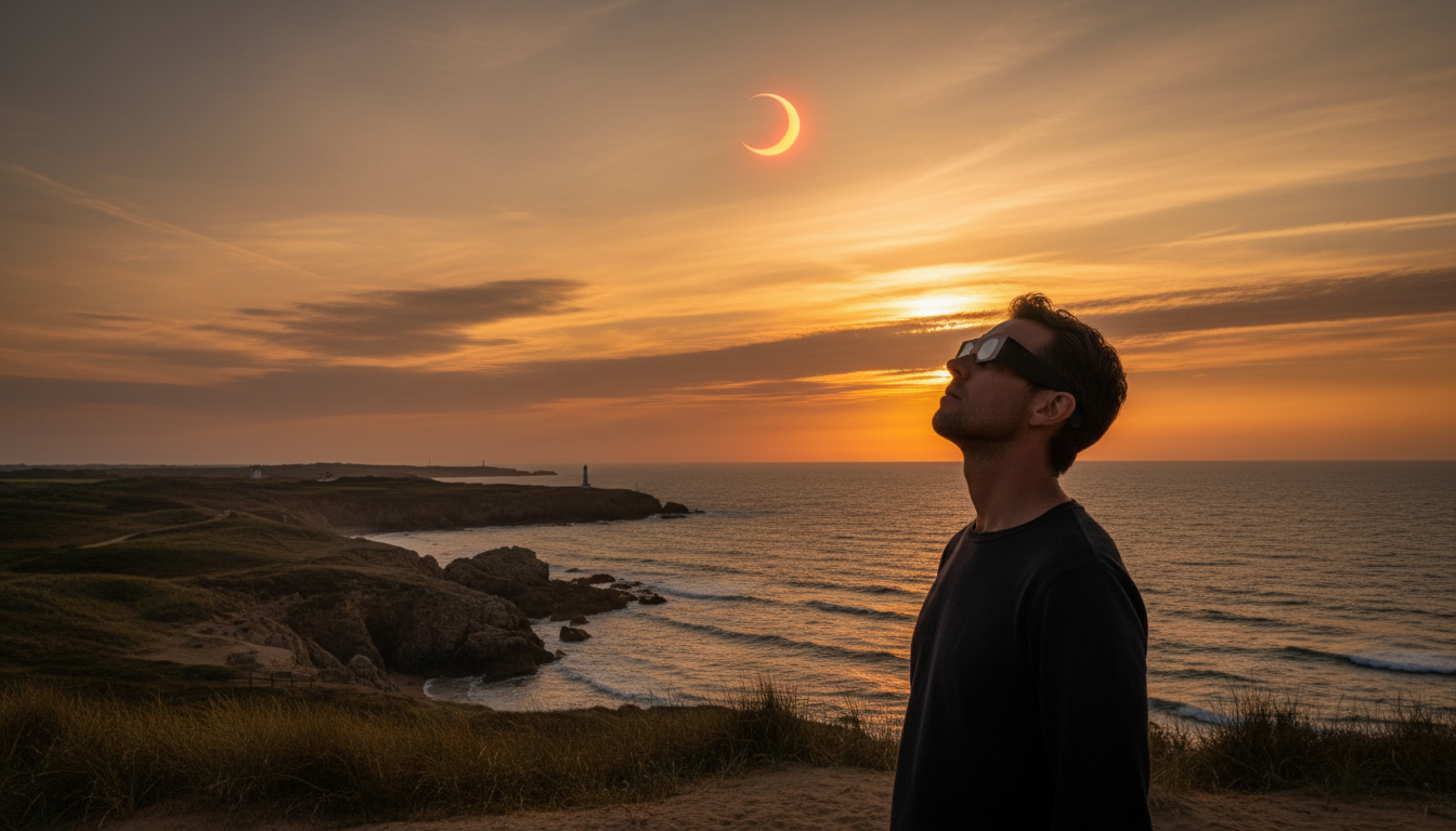 Personne observant l'éclipse solaire avec des lunettes spéciales