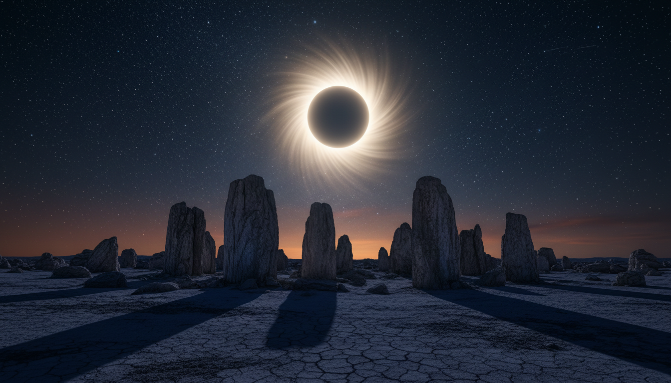 Éclipse solaire totale spectaculaire dans un ciel étoilé