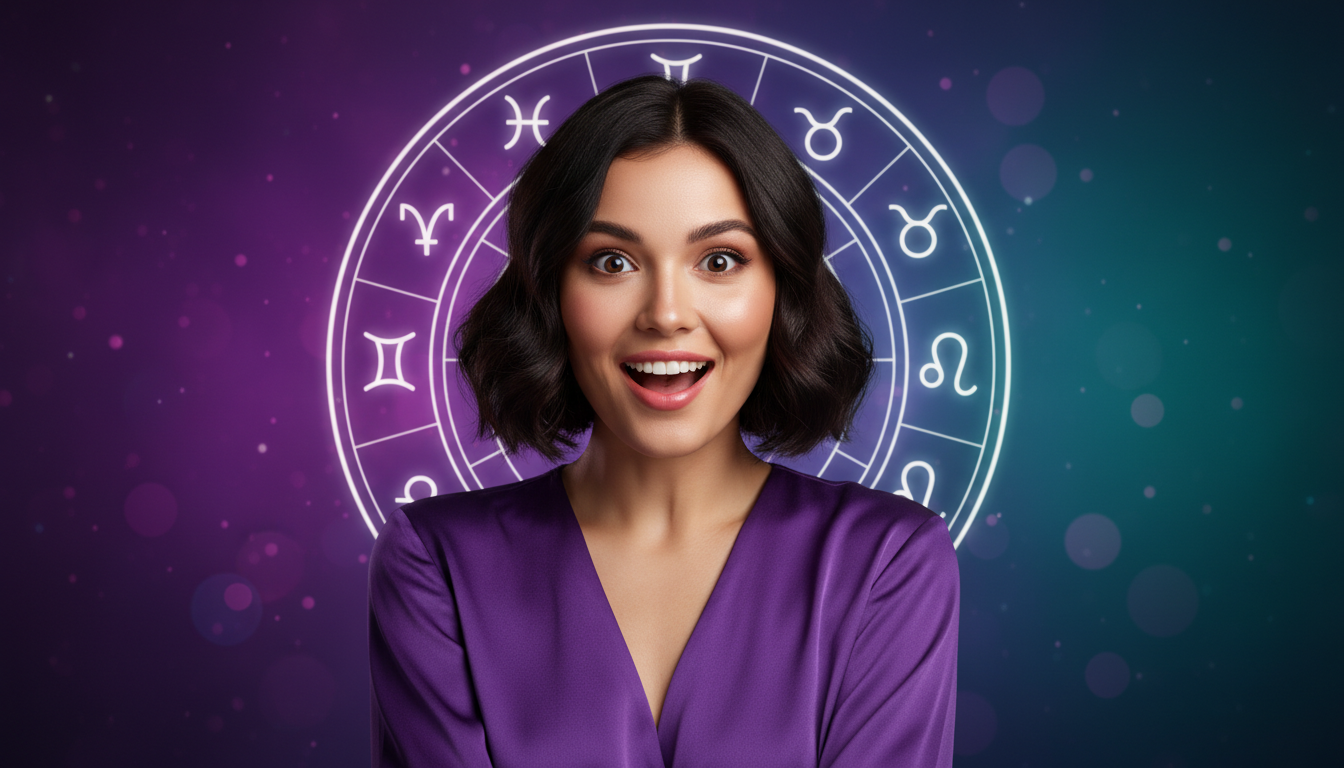 Editorial portrait photo of a young woman with dark bob haircut, looking at camera with joyful and a