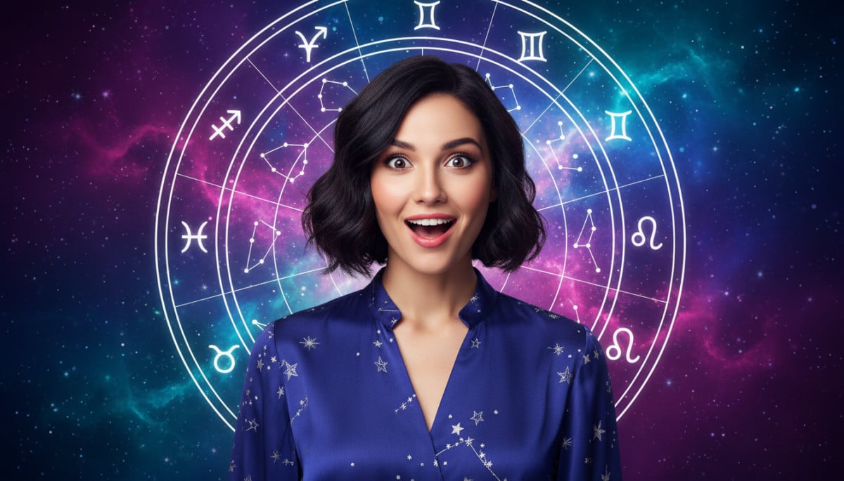 Editorial portrait photo of a young woman with dark bob haircut, looking at camera with joyful and a