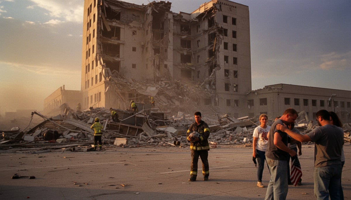 Editorial press photograph illustrating: 19 avril : le jour où Oklahoma City a tremblé, où une atten