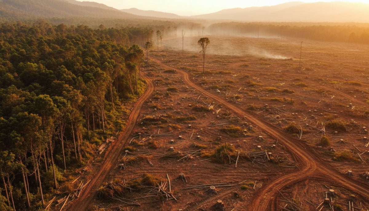Editorial press photograph illustrating: 26 000 km² de forêts disparaissent chaque année : le chiffr