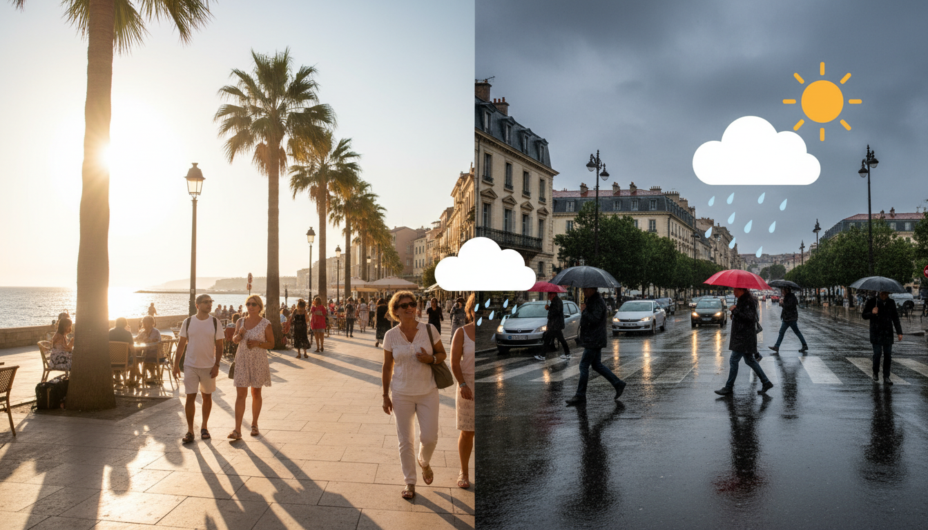 Editorial press photograph illustrating: 7 avril : le soleil tient bon au sud pendant que le nord pr