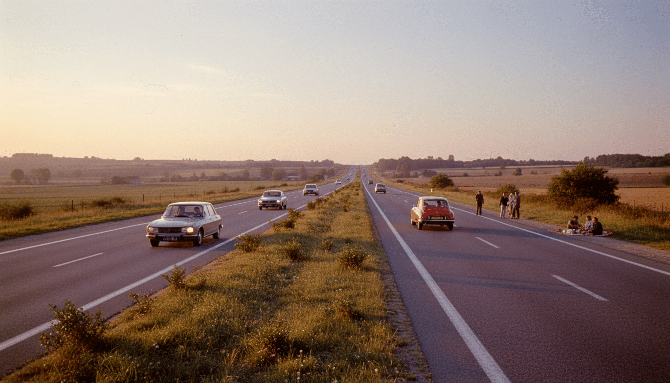 Editorial press photograph illustrating: Ces autoroutes françaises d'il y a 50 ans : un détail va vo