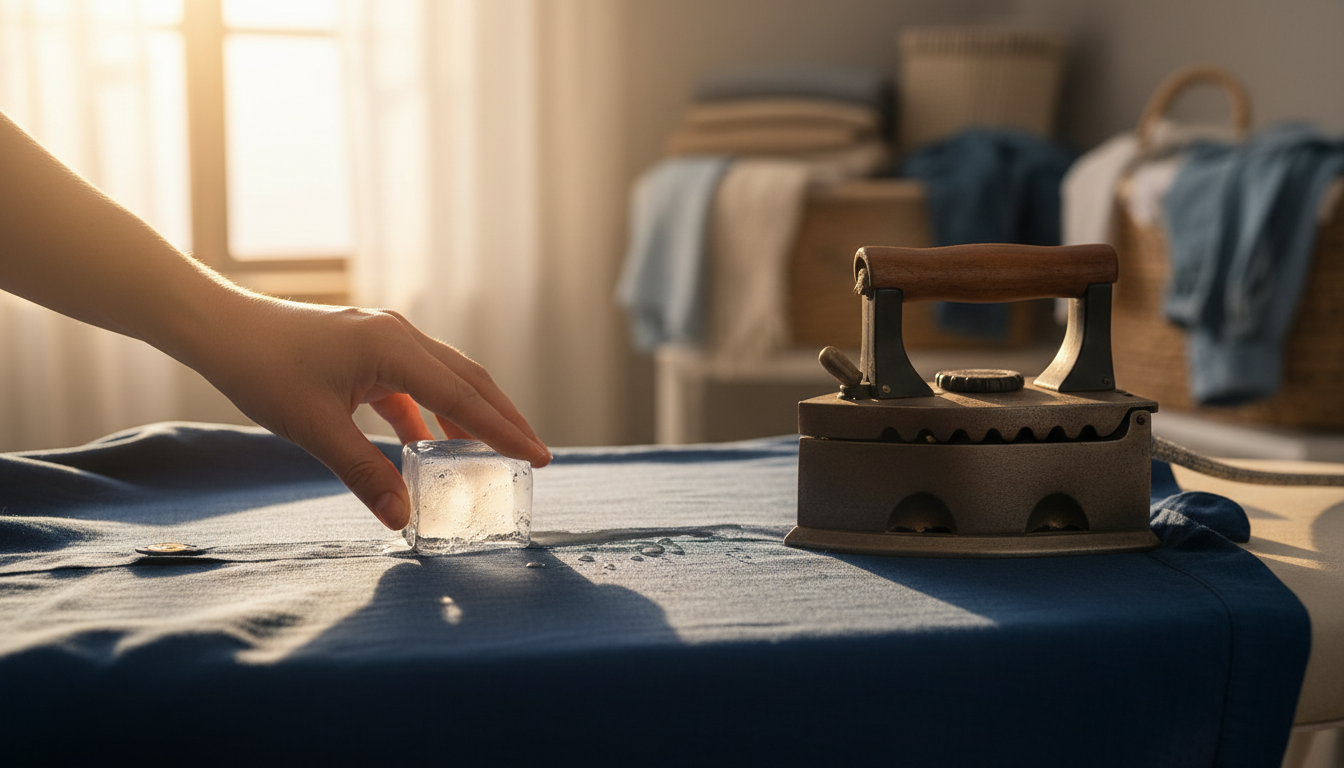 Editorial press photograph illustrating: Frotte un glaçon sur tes coutures avant de repasser : le ti