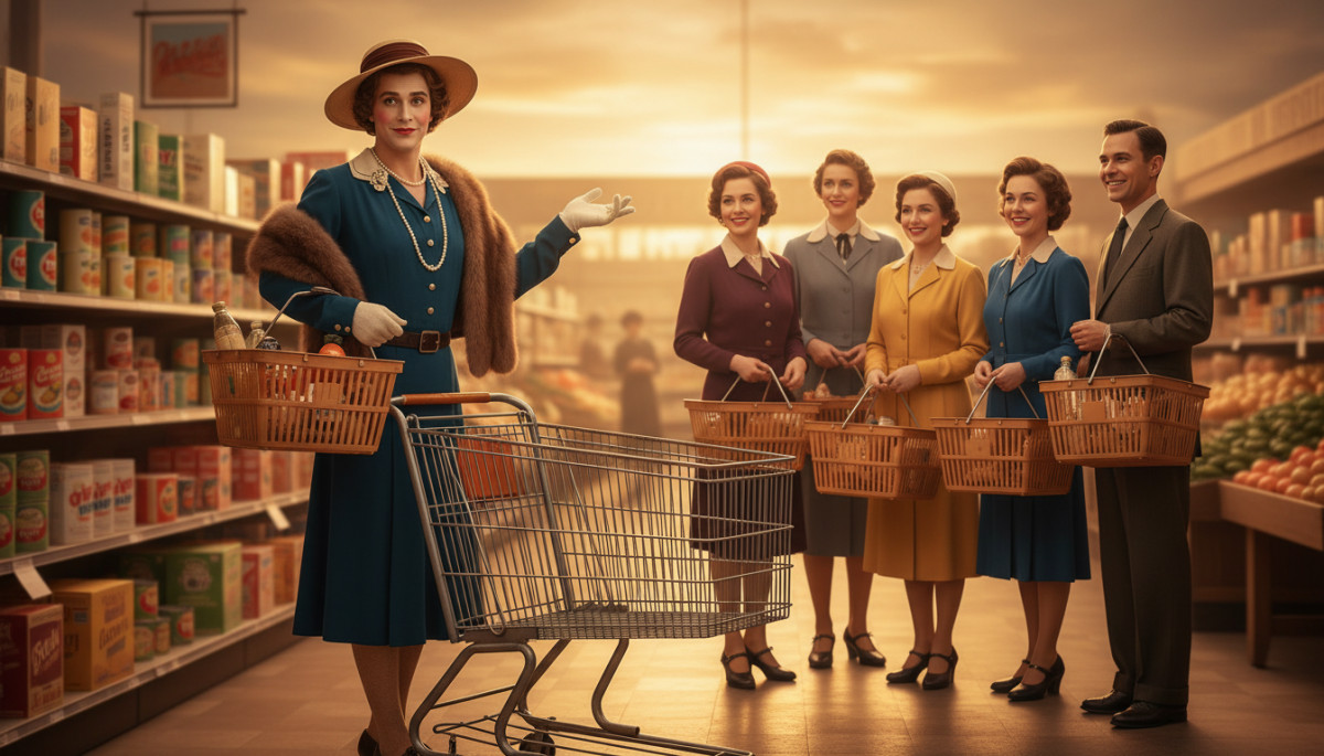 Editorial press photograph illustrating: Le Caddie de supermarché a été inventé par un homme qui s'e