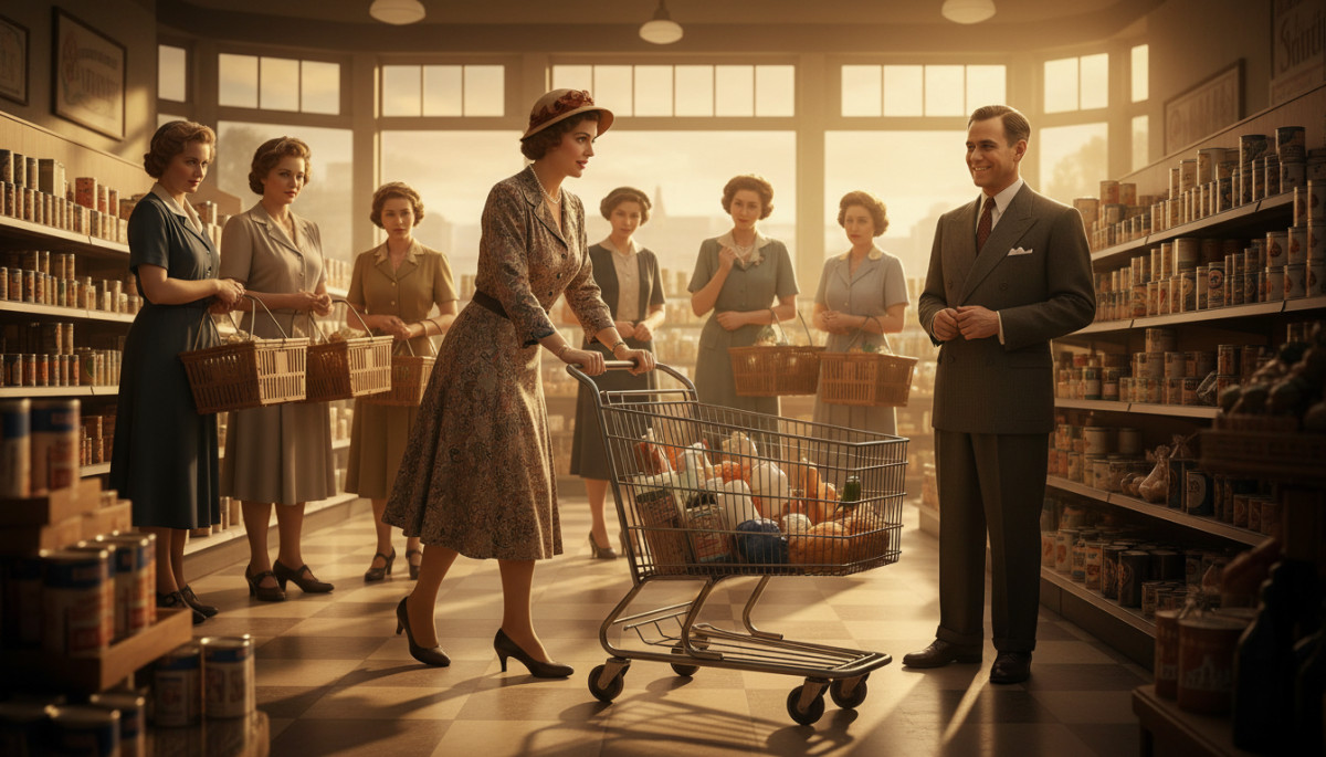 Editorial press photograph illustrating: Le Caddie de supermarché a été inventé par un homme qui s'e
