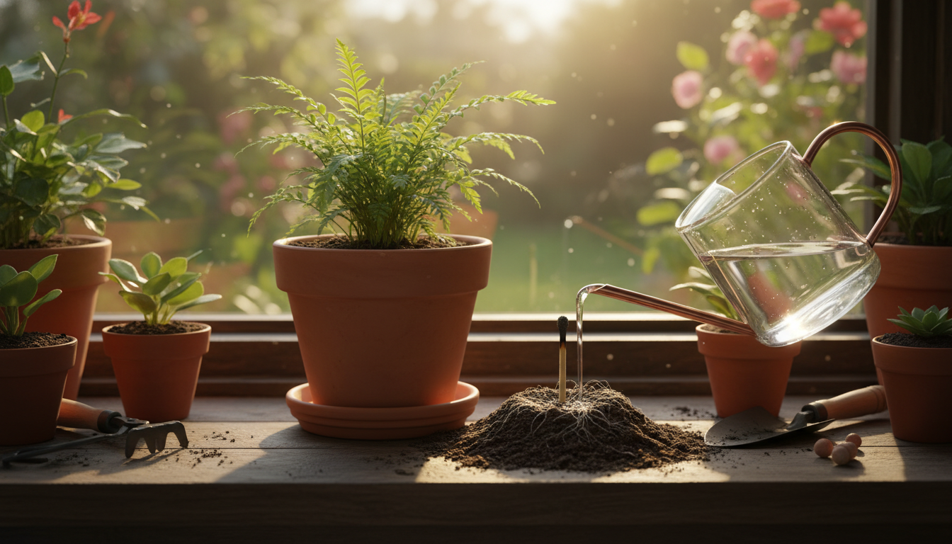 Editorial press photograph illustrating: Pose une allumette dans ton pot de fleurs avant d'arroser :