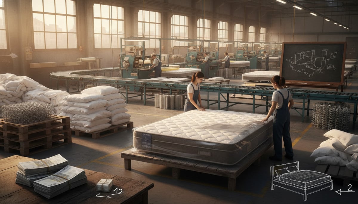 Editorial press photograph illustrating: Pourquoi un matelas à 1 000 € coûte moins de 80 € à fabriqu