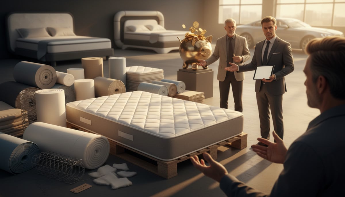 Editorial press photograph illustrating: Pourquoi un matelas à 1 000 € coûte moins de 80 € à fabriqu