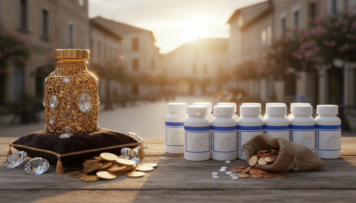 Editorial press photograph illustrating: Pourquoi un médicament générique coûte 10 fois moins cher q